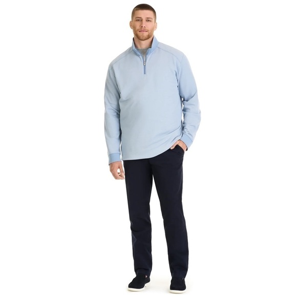 Van Heusen Essential Stain Shield Pique Quarter Zip Pullover in Ashley Blue 3XLT - Picture 4 of 11